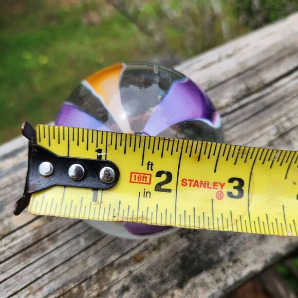 Vintage Handblown Glass Paperweight With Purple & Amber Swirls Copper Mesh Cente - Picture 2 of 10
